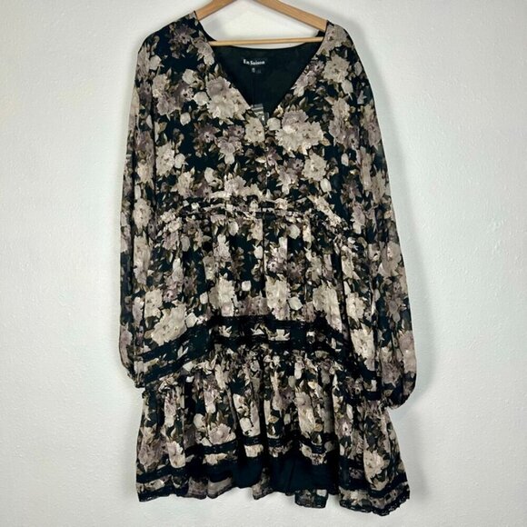 NWT En Saison Rena Mini Babydoll Black Floral Dress Plus Size 2X - Picture 4 of 16